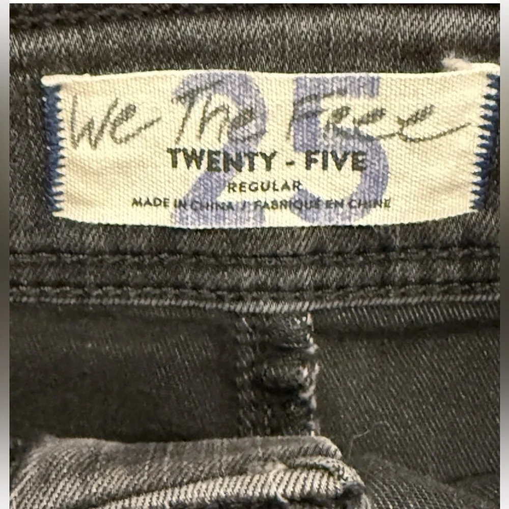 Free People We The Free Maddie Black Denim Midi Skirt Front Slit Button Fly 25